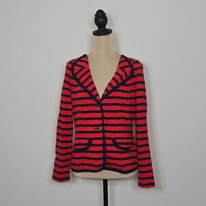 CAbi Revoir Yacht Club Red Navy Striped Blazer Jacket Gold Anchor Buttons Size M